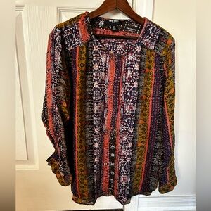 Nine West Jeans Henley Blouse XXL Earth Tones‎